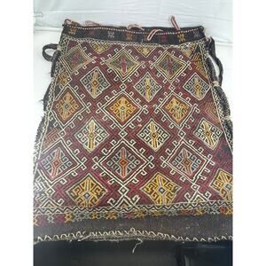 Vintage Handwoven Tribal Kilim Textile Bag Saddlebag Rug Geometric Pattern Hand